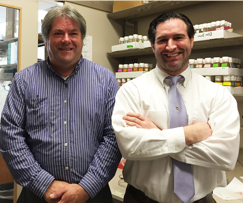 Jongens-McBride Dr. Tom Jongens and Dr. Sean McBride study Fragile X Fruit Flies