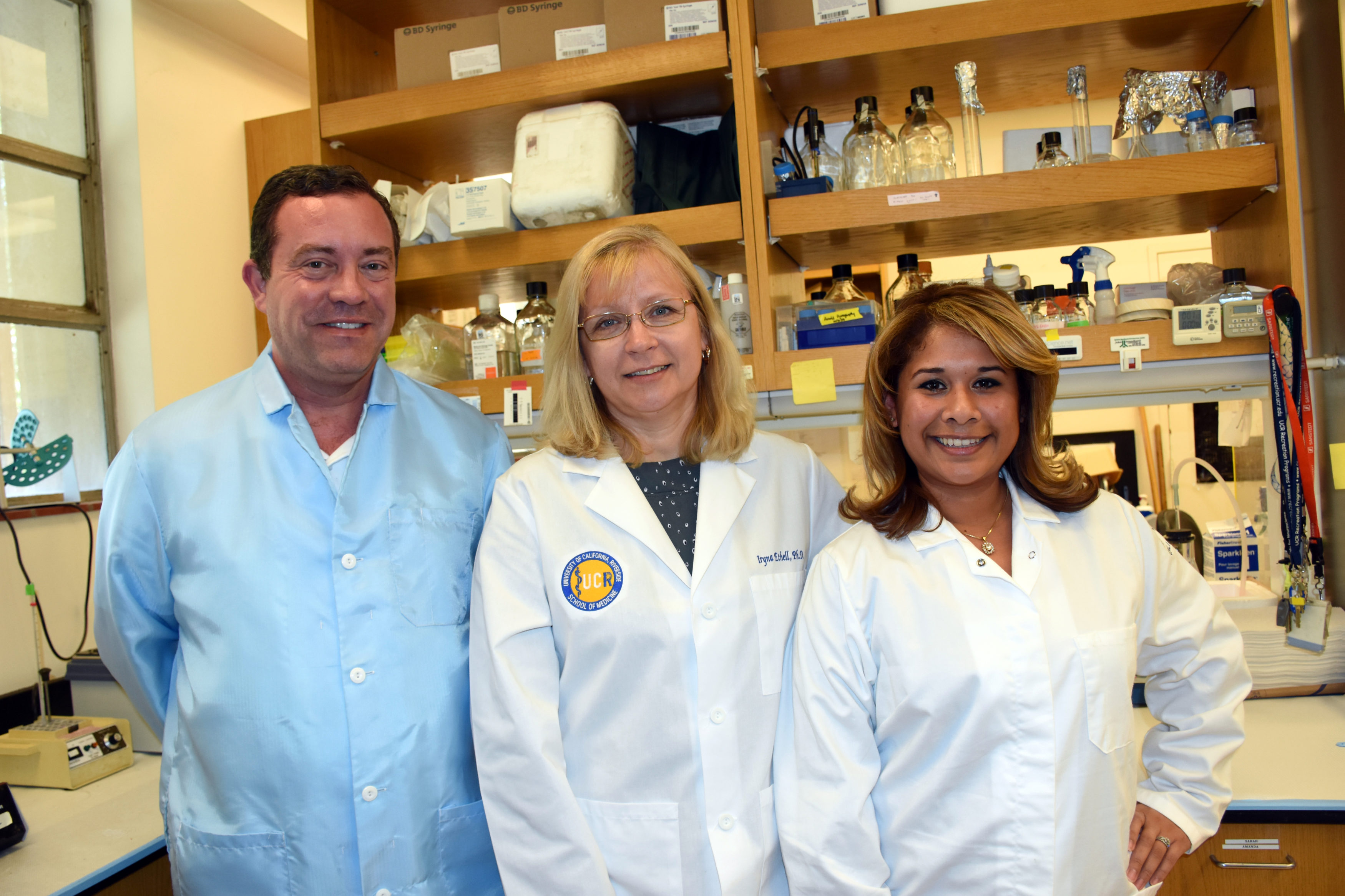 Devon Binder, PhD; Iryna Ethell, PhD, Patricia Pirbhoy, PhD, at UC Riverside School of Medicine Devon Binder, PhD; Iryna Ethell, PhD, Patricia Pirbhoy, PhD, at UC Riverside School of Medicine