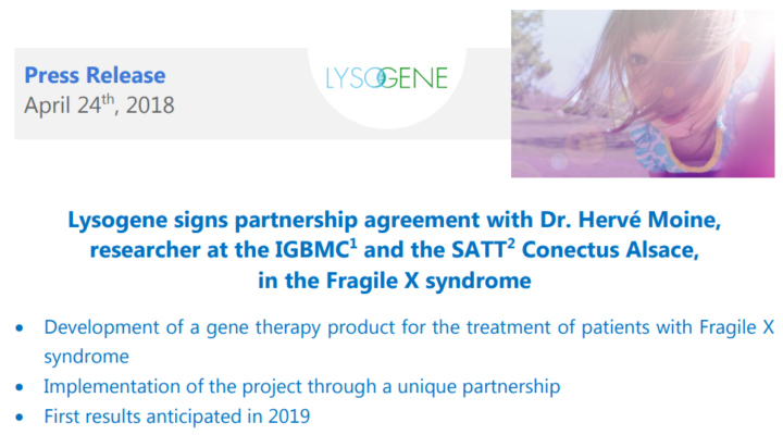 Lysogene Partners with FRAXA Investigator Dr. Hervé Moine to Develop Gene Therapy for Fragile X Lysogene Partners with FRAXA Investigator Dr. Hervé Moine to Develop Gene Therapy for Fragile X