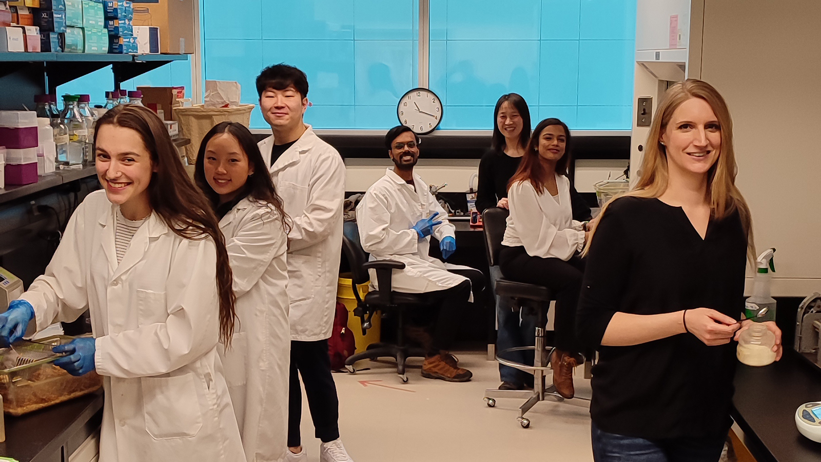 Ning Cheng team Veronica Rasheva (undergraduate student), MoonYoung Bae (undergraduate student), Seong Eon Ha (MSc student), Asim Ahmed (MSc student), Ning Cheng (PI), Nidhi Kotikalapudi (undergraduate student), and Dorit Moehrle (postdoctoral fellow)