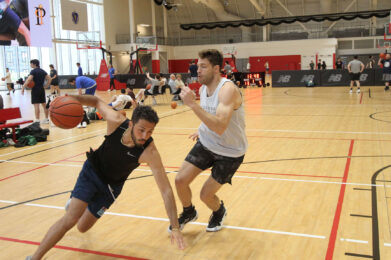 Fast-paced 3-on-3 basketball game during Patrick’s PALS 29th Annual Fundraiser for Fragile X research at the TRACK at New Balance.
