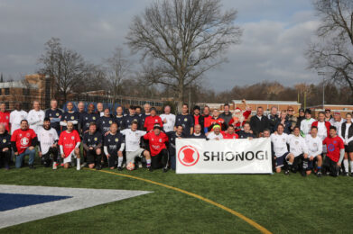 Group photo of Callum Cup IX participants gathered at Millburn High School during the annual charity soccer match supporting Fragile X research.