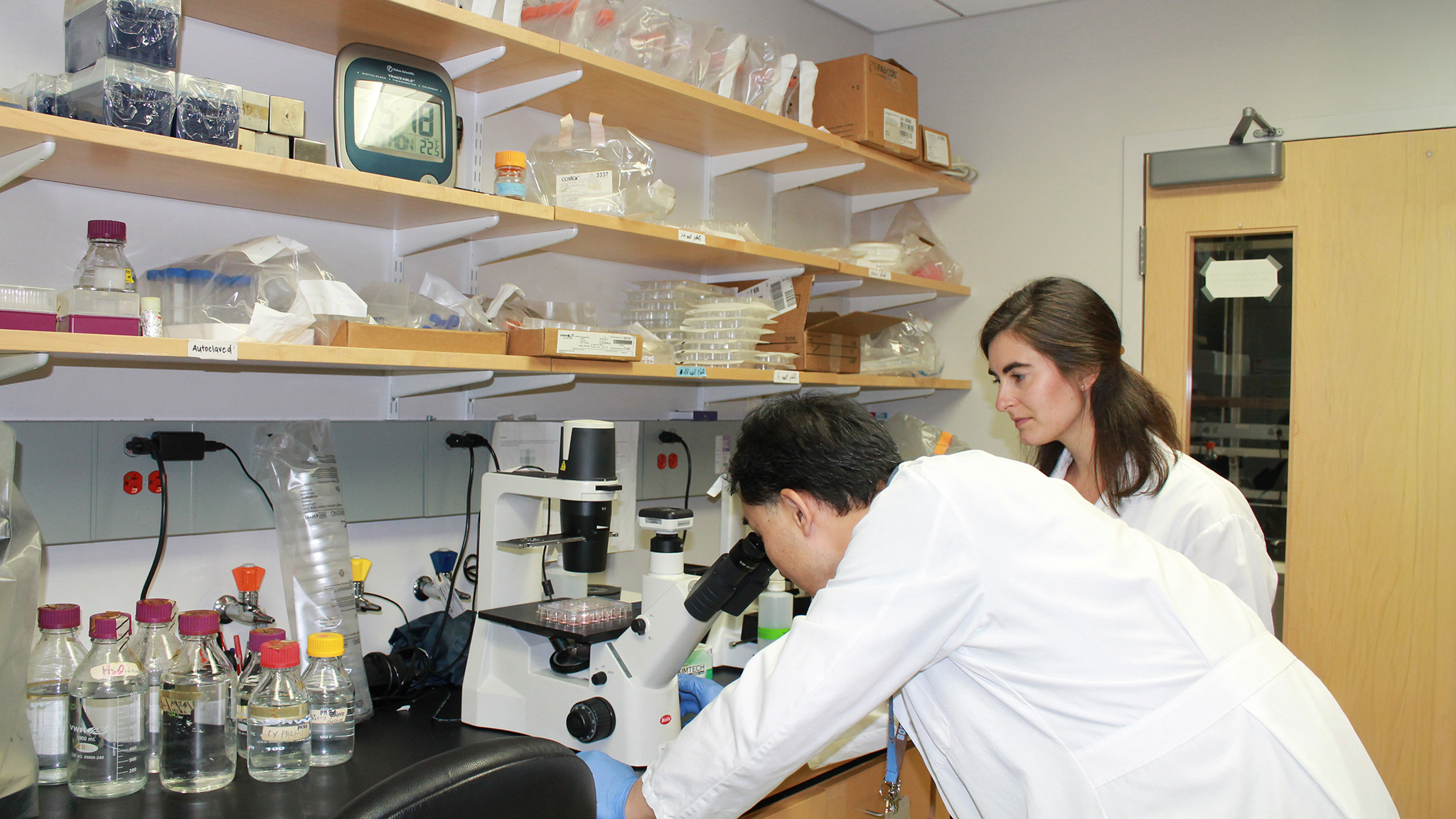 Researchers in a laboratory advancing Fragile X treatments through FRAXA research grants