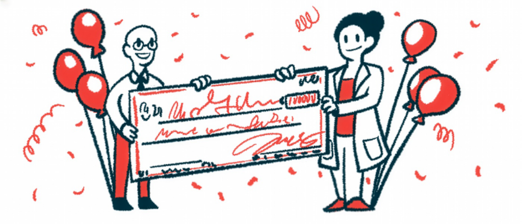 Illustration of researchers presenting funding support for SPG601 fragile X syndrome clinical trial backed by FRAXA