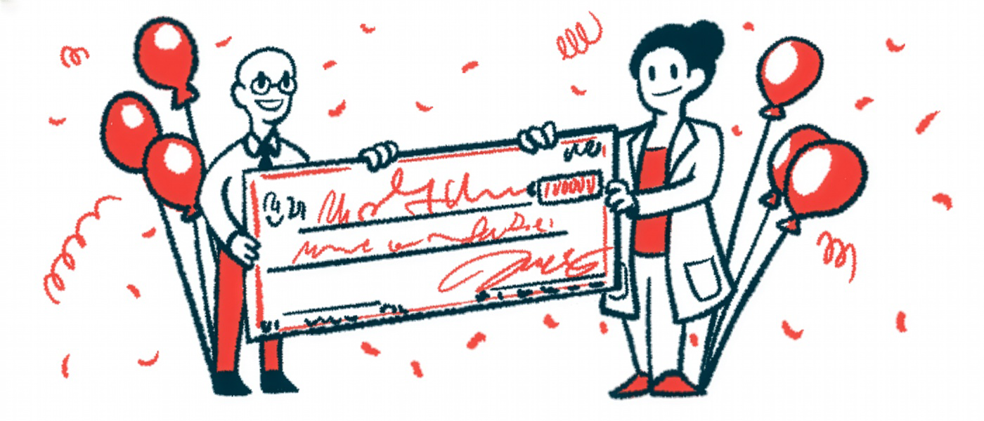 Illustration of researchers presenting funding support for SPG601 fragile X syndrome clinical trial backed by FRAXA