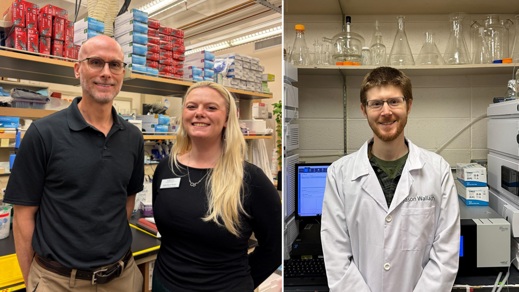 Clinton Canal, India Breuer, and Jason Wallach in their research laboratories